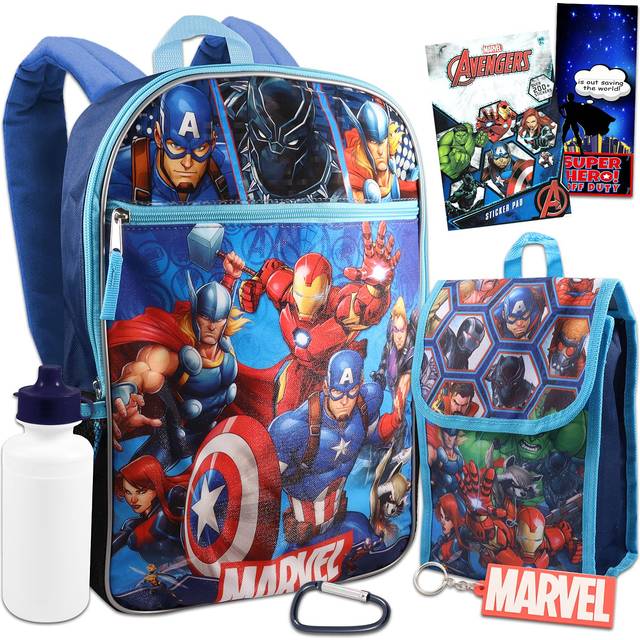 "Marvel Avengers School Backpack Set ~ 8 Pc Bundle with 16"" Avengers Superhero School Bag, Lunch Box, Water Bottle, Stickers, and More | Avengers Scho"