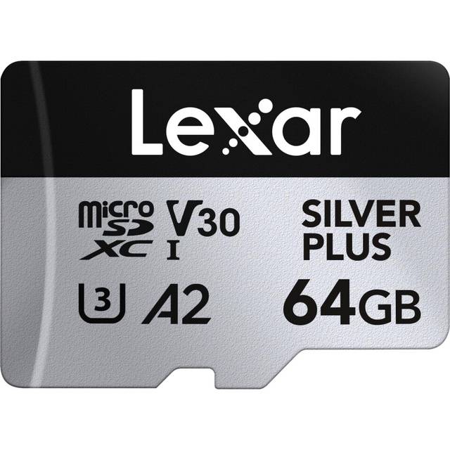 Silver Plus 64GB Micro SD Card up to 205 MB/s, MicroSDXC UHS-I Flash Memory Card with Adapter, C10, U3, A2, V30, Full HD, 4K UHD, High Speed TF Card