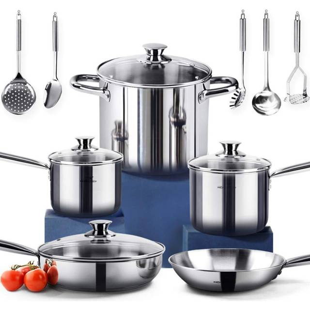 HOMI Chef 14-Piece Nickel Free Stainless Steel Cookware Set - Nickel Free Stainless Steel Pots and Pans Set