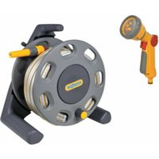 Hozelock 2412 Compact Reel 25m Garden Hose Reel Fittings Jet + 5 Spray Gun 2679