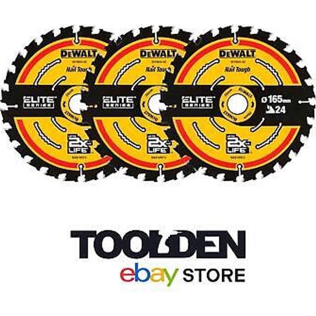 3 x dewalt dt10624 165mm 24t 20mm elite cordless circular saw blade