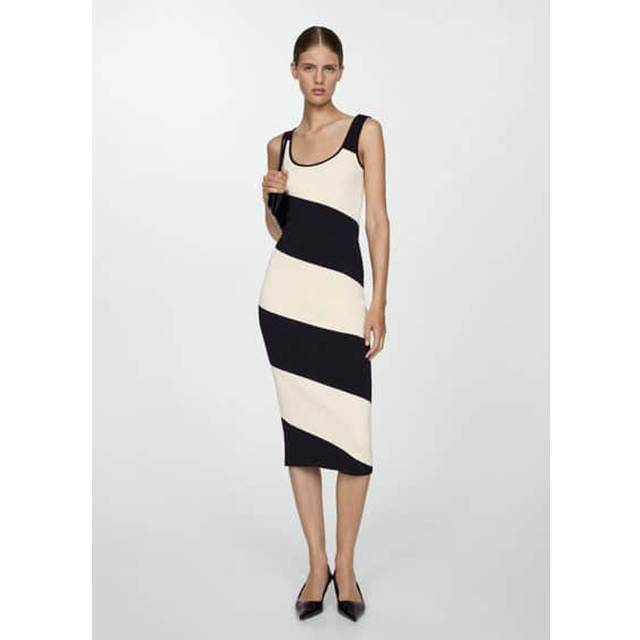 Black Diagonal Stripe Midi Dress (XS)
