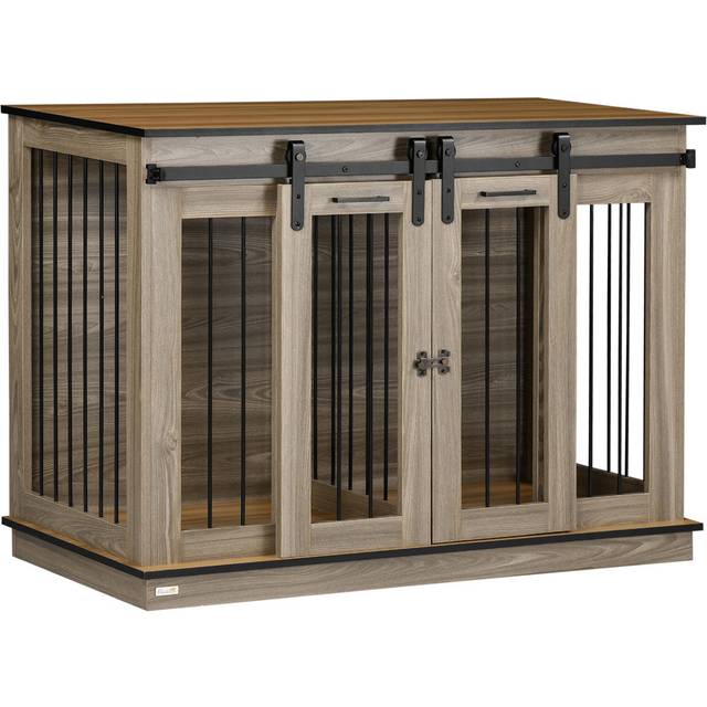 PawHut Oak Tone Large Dog Pet Crate Side Table - Brown