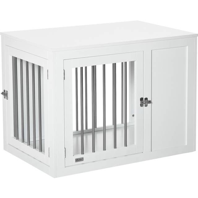 PawHut Medium Dog Crate End Table with 2 Doors - White