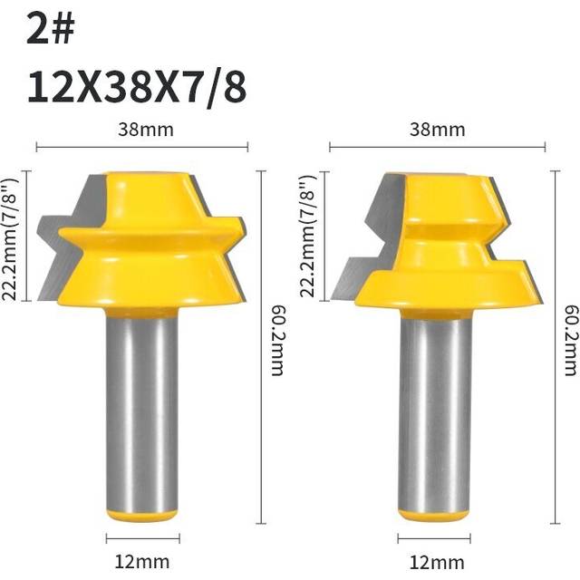 (12mm shank) 2pcs 8mm 12mm 1/2&quot; Shank Lock Miter Tenon Router Bits 22.5 Degree Glue Joinery Milling Cutter Set Woodworking Cutters