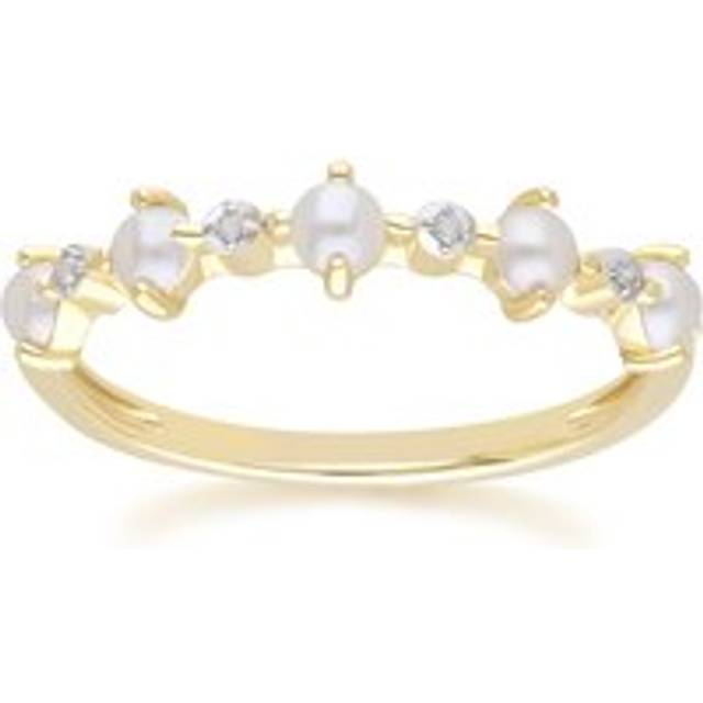 Classic Pearl & Diamond Eternity Ring in 9ct Yellow Gold