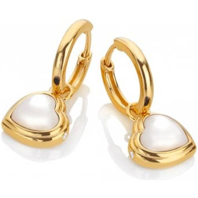18ct Gold Plated Sterling Silver Heart Mother of Pearl Earrings DE791