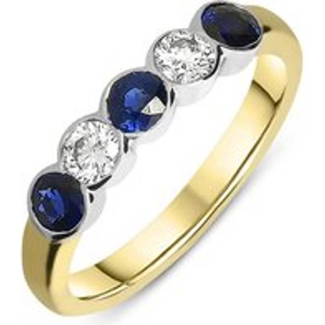 18ct Yellow Gold Sapphire Diamond Bezel Set Half Eternity Ring - Option1 Value Yellow Gold