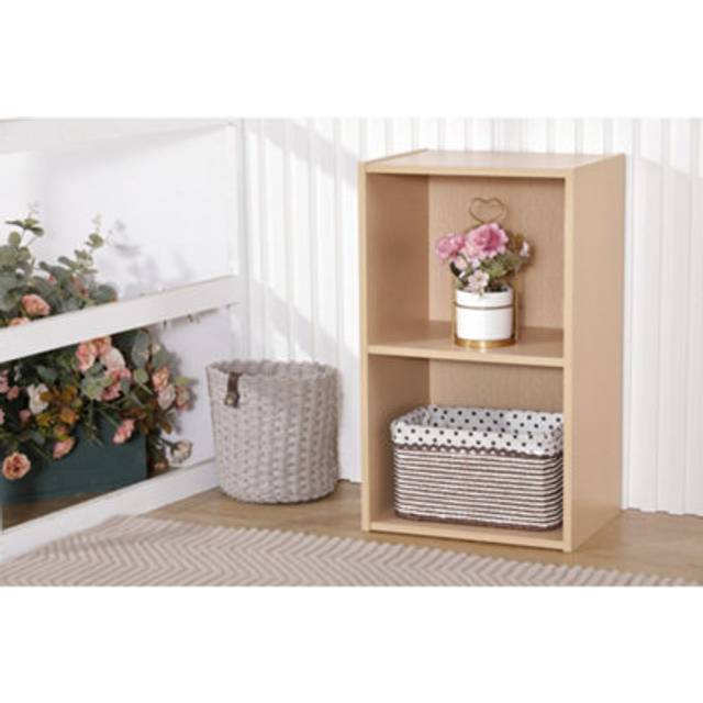 Cube Bookshelf Beech Wooden Storage Organiser Wood Shelving Unit Open Bookcase Shelf For Home Living Room Office Bedroom Furniture (Beech, 2 Tier)