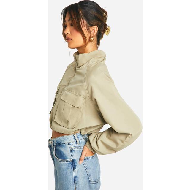 Womens Pocket Detail Crop Jacket - Green - L