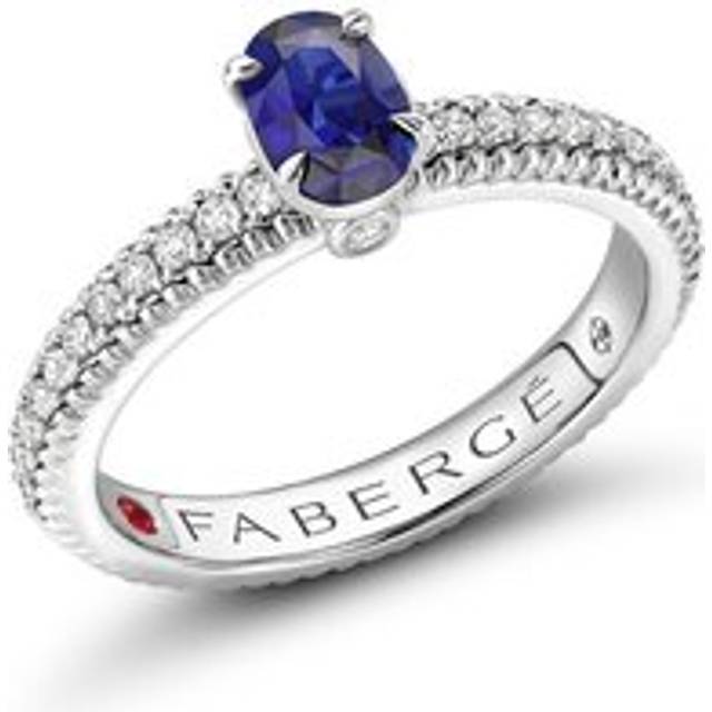 Faberge Colours of Love 18ct White Gold Blue Sapphire Diamond Fluted Ring - 58