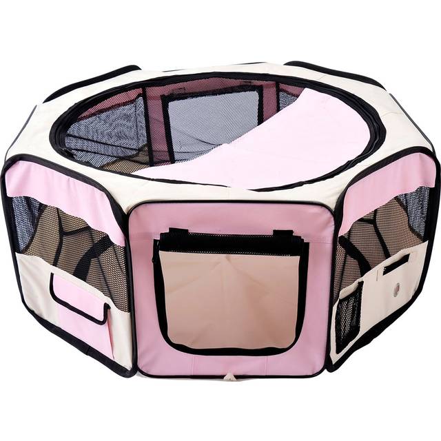PawHut Pink and Cream Fabric Pet Playpen