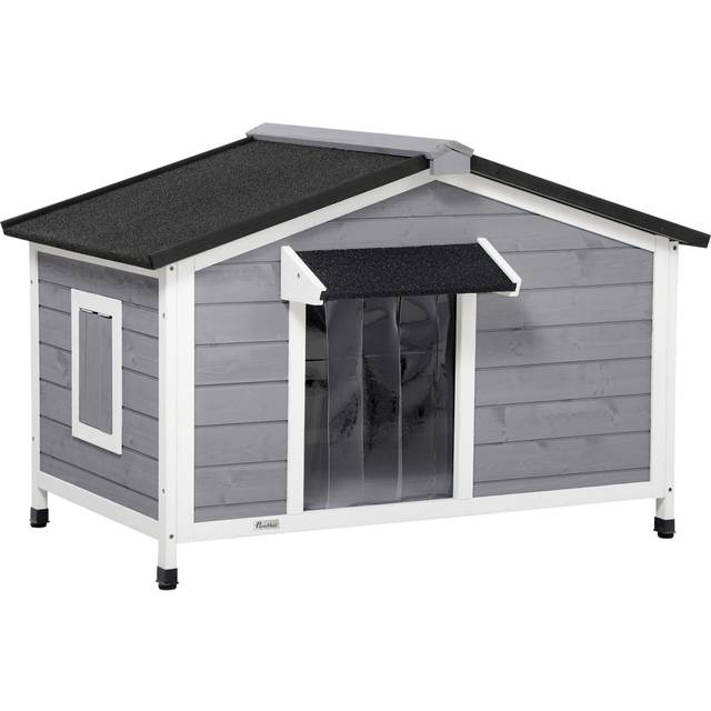 PawHut Large Grey Wooden Outdoor Dog Kennel