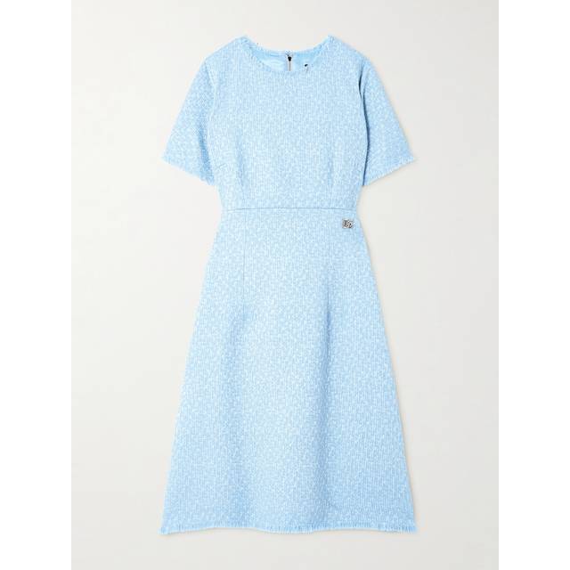 Dolce & Gabbana - Embellished Frayed Wool-blend Tweed Dress - Blue - IT 36