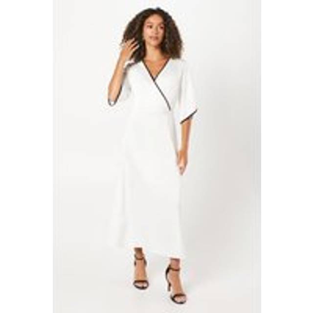 Womens Occasion Contrast Wrap Bias Midaxi Dress - Ivory - 10