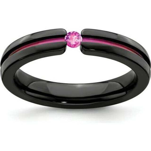 Black ti titanium anodized pink sapphire 4mm grooved wedding band sizes 5 to 12