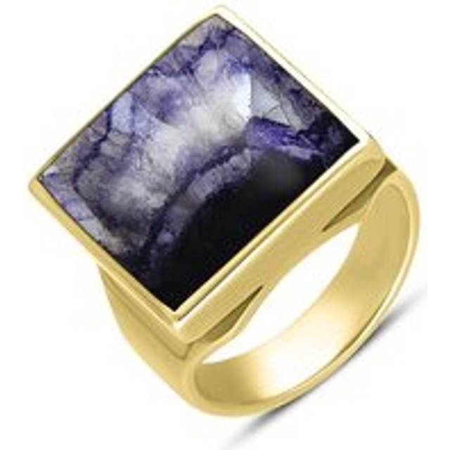 9ct Yellow Gold Blue John Small Square Ring - Yellow Gold