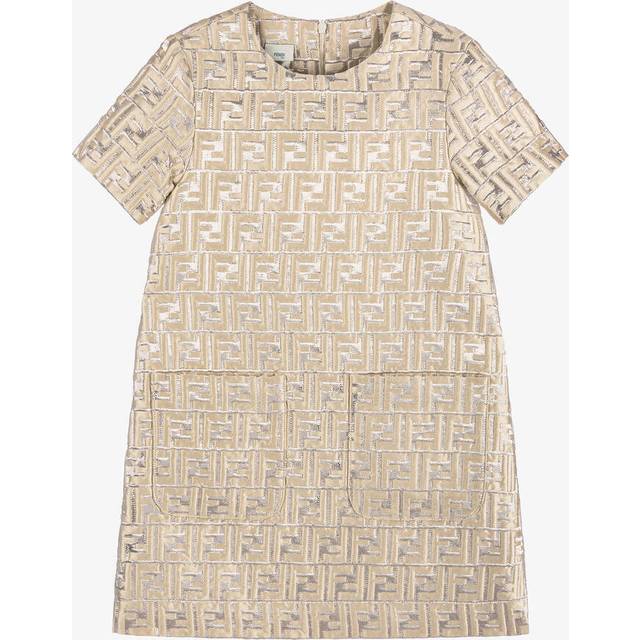 Fendi Girls Champagne Gold Ff Logo Dress - 6 year