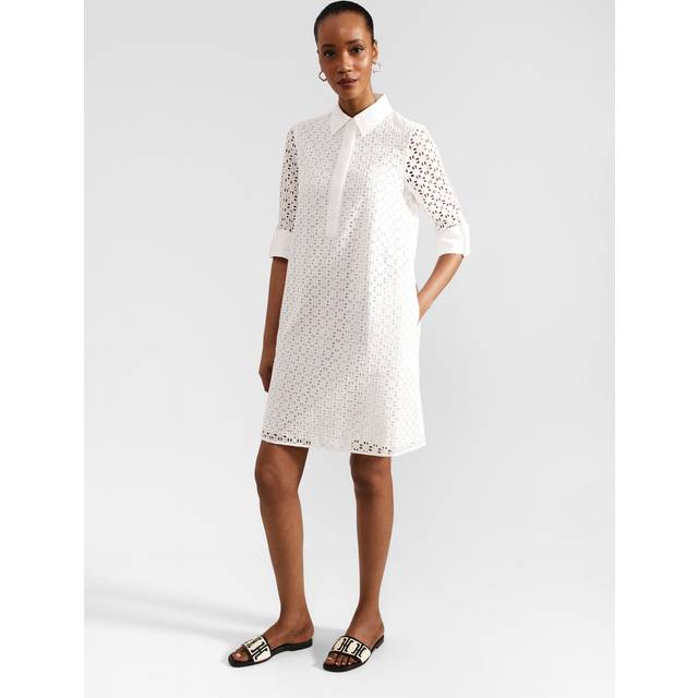 Marciella Broderie Anglaise Shirt Dress - WHITE - British label Hobbs was established in Hampstead in 1981, over the decades it has evolved from a small shoe label into a brand devoted to creating timeless pieces. The label’s collections feature a range of styles from everyday basics to sleek tailored pieces ideal for your workwear edit that will stand the test of time.