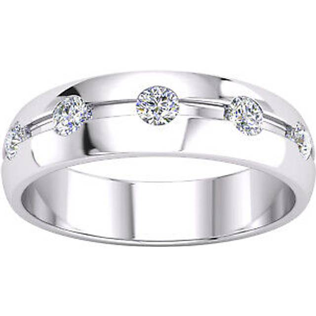 (L) Jewelco London Platinum Plated Sterling Silver 4.5mm 5 Stone Wedding Band Ring Wedding Band Ring - GVR938