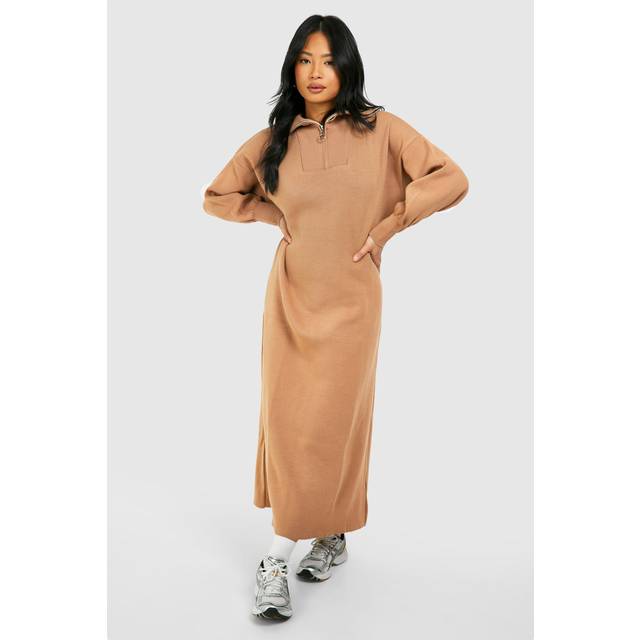 Womens Petite Half Zip Jumper Midi Dress - White - M/L, White