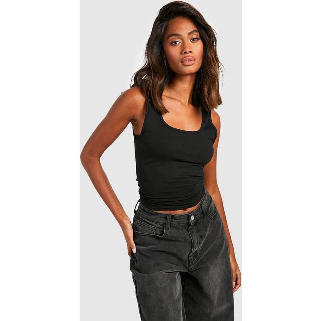 Womens Premium Super Soft Wide Strap Square Neck Vest - Black - 16, Black