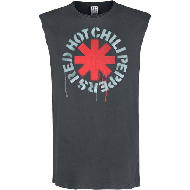 (XS, Charcoal) Amplified Mens Stencil Asterix Red Hot Chili Peppers Tank Top