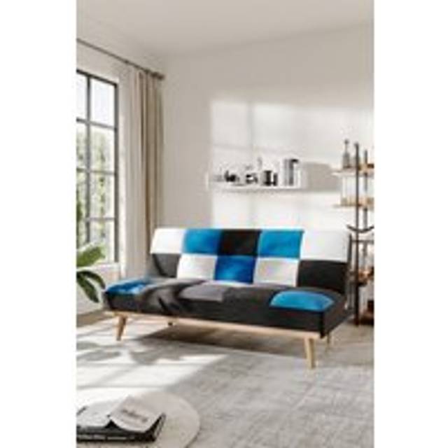 2-Seater Blue Checkered Sofa Bed - One Size