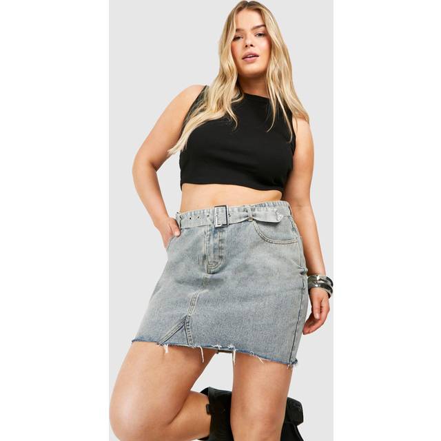 Womens Plus Acid Wash Denim Skirt - Acid Wash Light Blue - 26