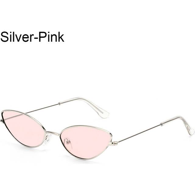 (Silver-Pink, As Shown) New Cat Eye Sunglasses Retro Metal Small Frame Sun Glasses UV400 Protection