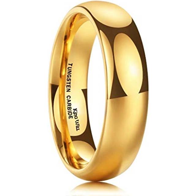 King Will GLORY 6mm 24k Gold Plated High Polished Comfort Fit Domed Tungsten Ring Wedding Band 12