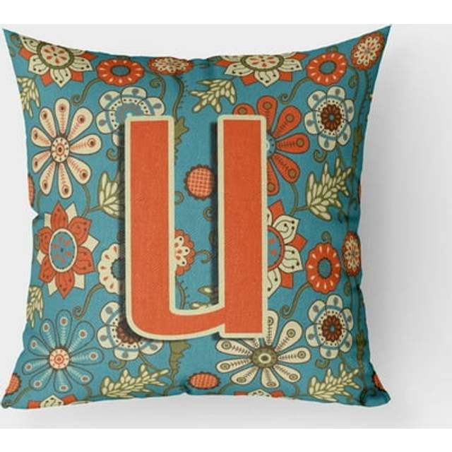 Caroline's Treasures CJ2012-UPW1818 Letter U Flowers Retro Blue Decorative Pillow  18 x 18  Multicolor