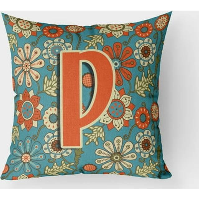 Caroline's Treasures CJ2012-PPW1818 Letter P Flowers Retro Blue Decorative Pillow  18 x 18  Multicolor