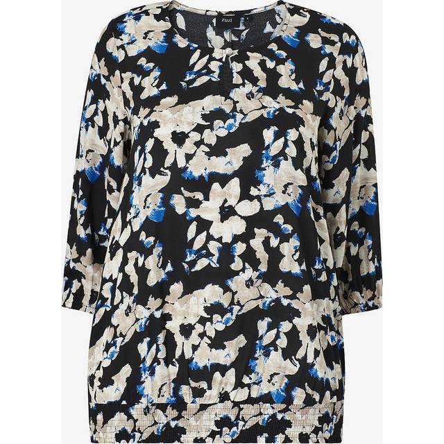 Zizzi - Topp vBella 3/4 Smock Blouse - Svart