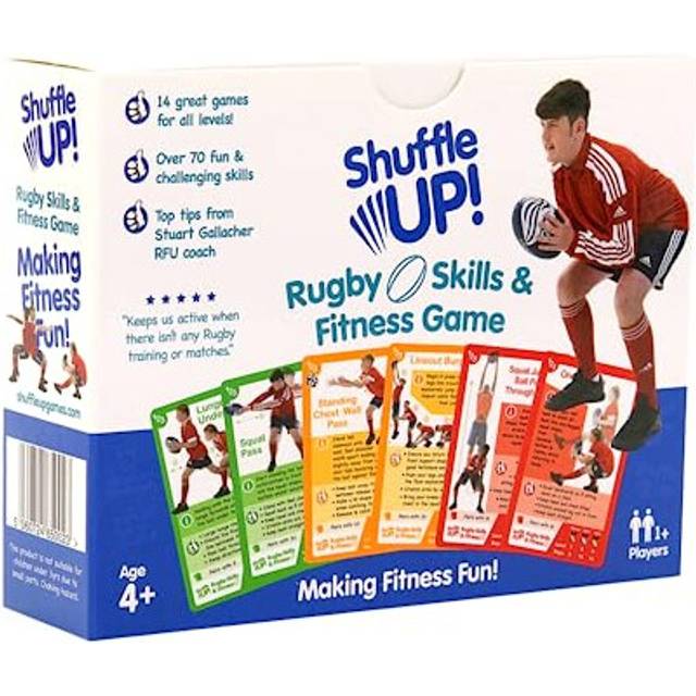 Shuffle Up Rugby Skills & Fitness Game - Family Games with 70+ Fun & Active Playing Cards, Rugby Training Equipment Aid, Rugby Gifts for Boys & Girls,