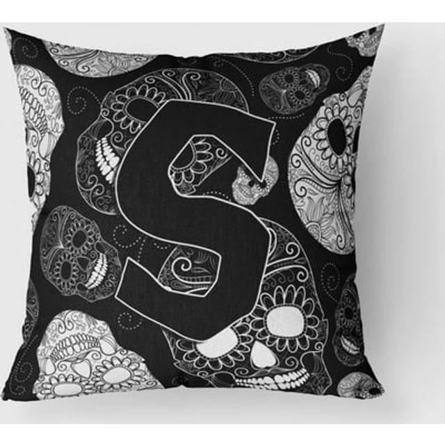 Caroline's Treasures CJ2008-SPW1818 Letter S Day of The Dead Skulls Black Pillow  18 x 18  Multicolor