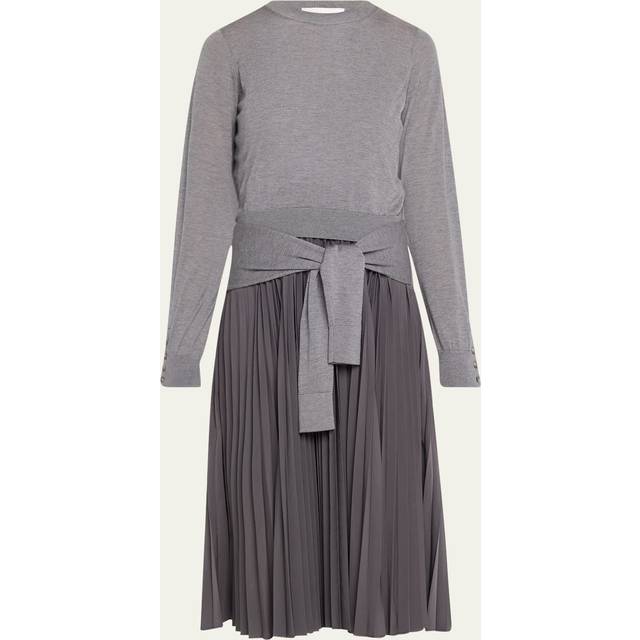 3.1 Phillip Lim Gray Combo Pleated Midi Dress - DA047 Dark Melange G - S