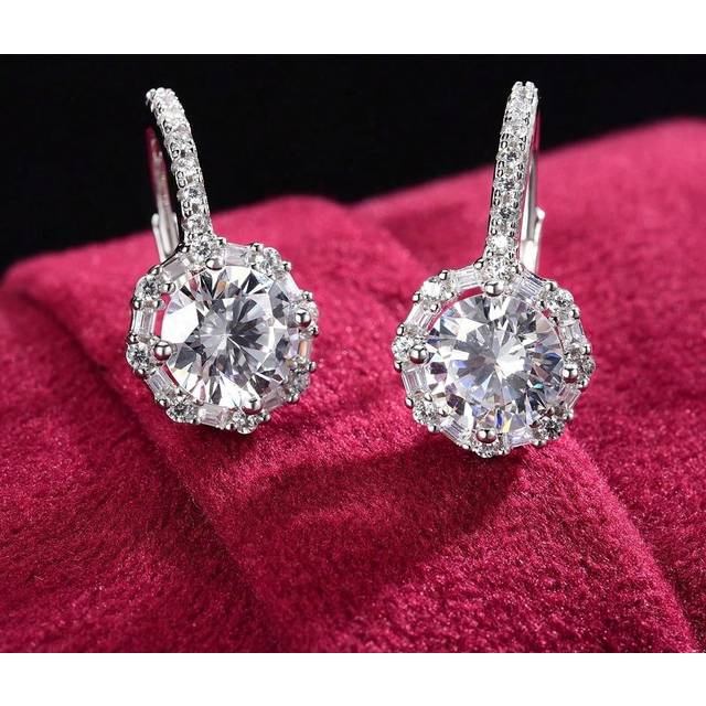 SHEIN 1pair Elegant Zirconia Hoop Earrings Ladies Jewelery For Women 925 Sterling Silver Exquisite Circle Earrings Fine Jewelery Gift For Prom Deco