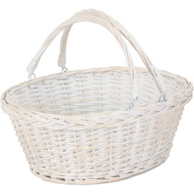 White Swing Handle Wicker Shopping Basket - Medium