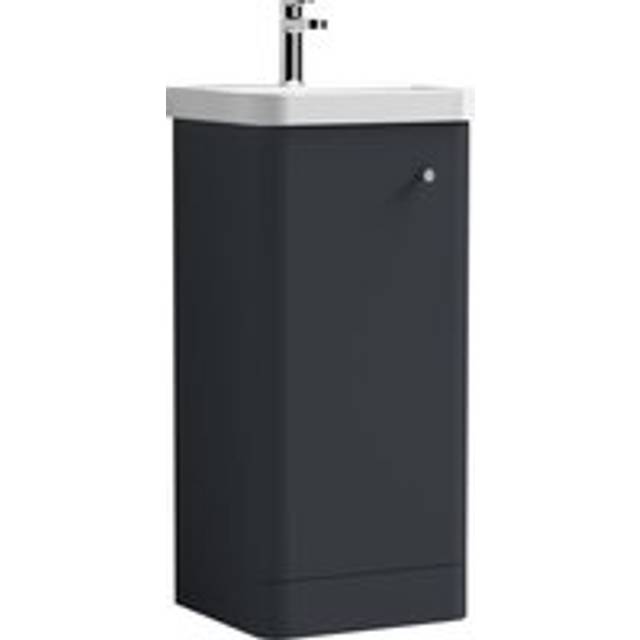 Floor Standing 1 Door Vanity Unit with Ceramic Basin - 400mm - Soft Black
