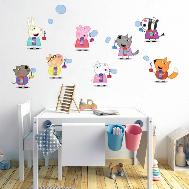 (Peppa Blowing Bubbles, Large) Peppa Pig Wall Stickers Official Peppa Pig Wall DÃ©cor Room Accessories Easy to Apply Cleanly Removable