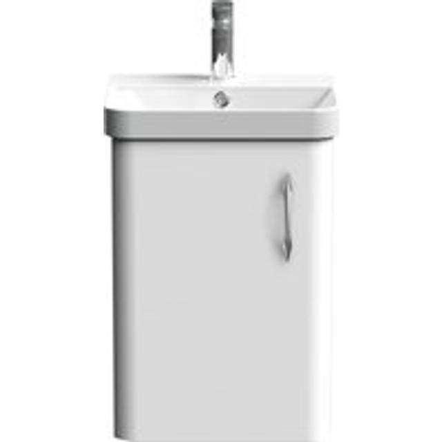 Curve Wall Hung 1 Door Vanity Basin Unit - 400mm - Gloss White with Chrome D Shaped Handle (Tap Not Included)