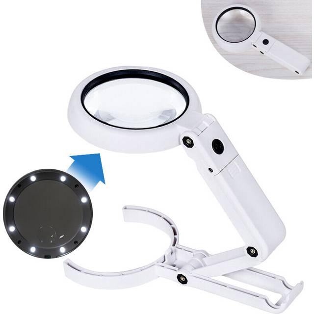Foldable Magnifier 5X 11X Magnifier Lamp For Newspape 8 LED Table Desk Stand Handheld Portable Magnifying Glass Loupe C