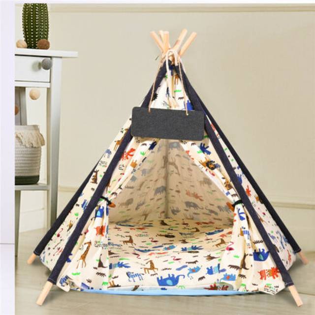 Folding pet teepee tent bed cat kitten dog puppy igloo play tipi house w/cushion