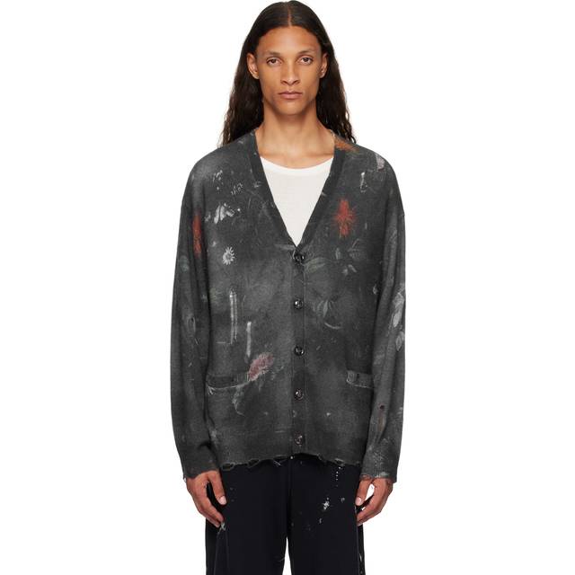 R13 Black Cashmere Boyfriend Cardigan - BLACK FLORAL - XL