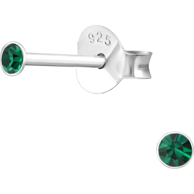 2mm real sterling silver emerald green crystal round diamond cut stud earrings