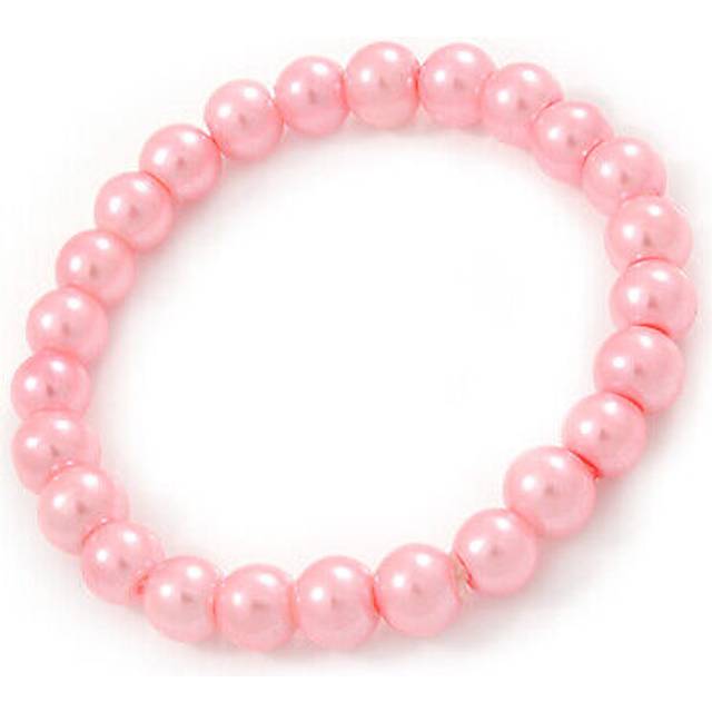 8mm light pink pearl style single strand bead flex bracelet - 18cm l
