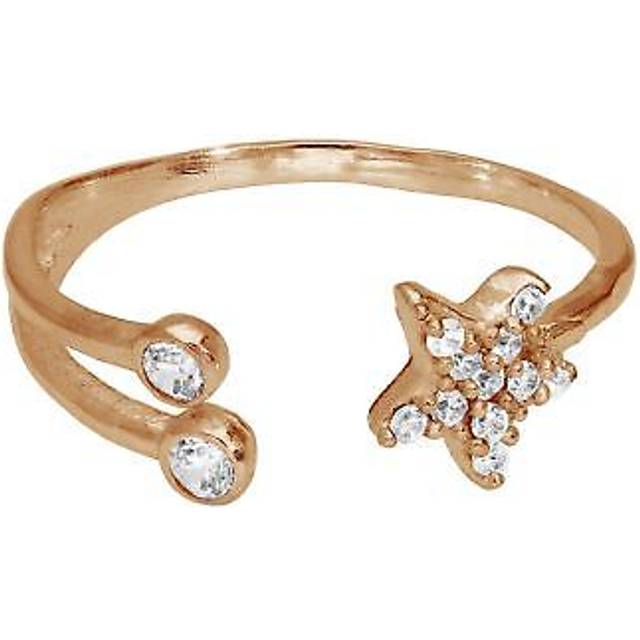 Rose Gold Plated Sterling Silver Cz Star Open Adjustable Ring