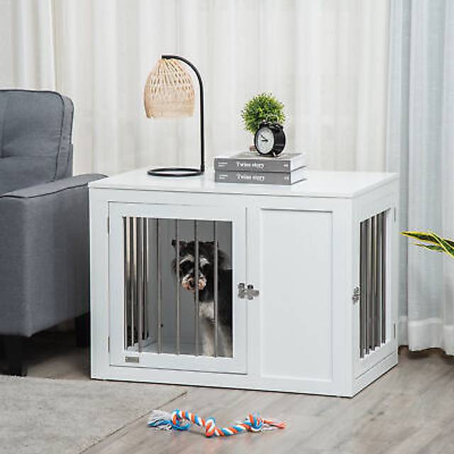 Pawhut furniture-style dog crate end table w/ 2 doors, for medium dogs