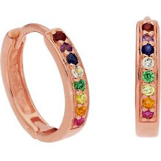 Rose Gold Plated Sterling Silver Rainbow CZ 15mm Hoop Earrings